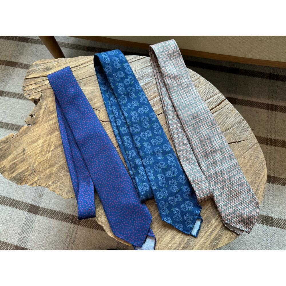 Sid Mashburn Silk Tie Lot 3 3” 61-63” Blue Dot Berry Chain Red Orange Geometric